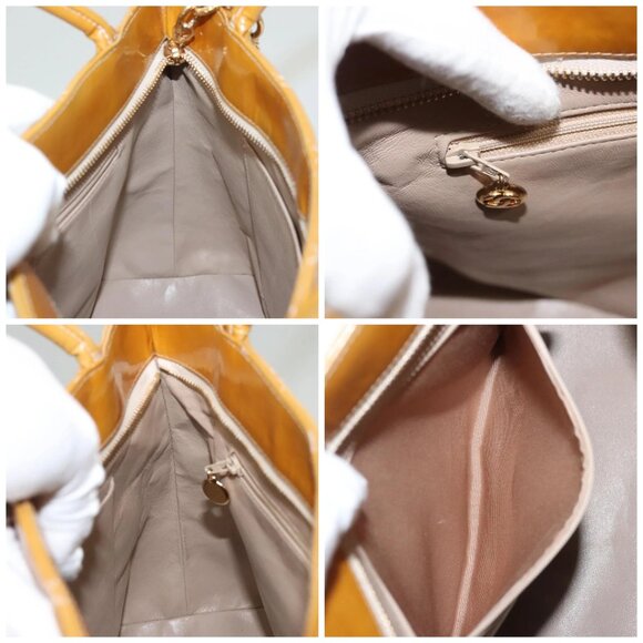 CHANEL Matelasse Reprint Tote Bag Patent leather Yellow Gold CC Auth 124110 - Picture 15 of 16